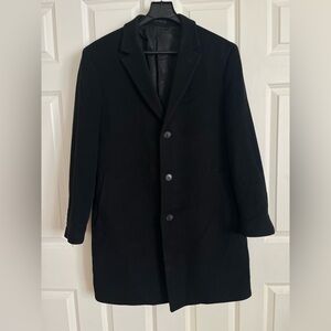 Calvin Klein Men's Black Overcoat 44R Single Breast Wool /Cashmere